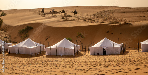 Campamento con jaimas, tiendas tipo mauritanas en el Desierto de Lompoul, cerca de Saint Louis , SENEGAL
