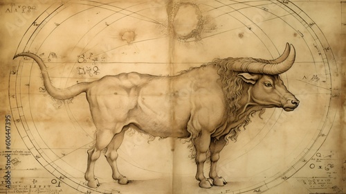 Taurus zodiac sign, Bull horoscope astrology wallpaper background illustration, art, Generative AI