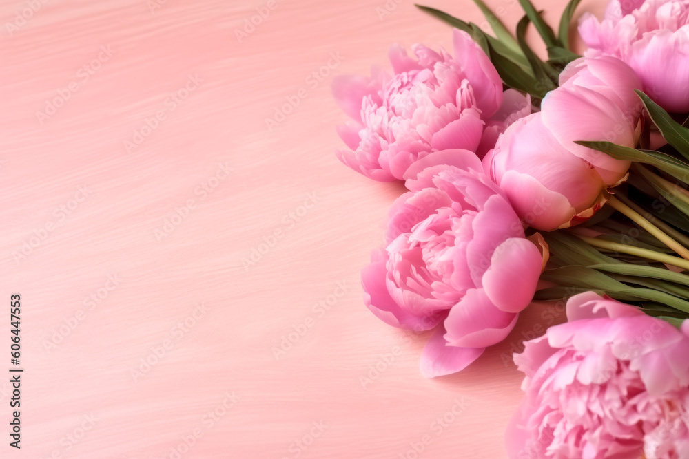 Pink Peonies on Surface. Flower Still-life. Generative AI. 