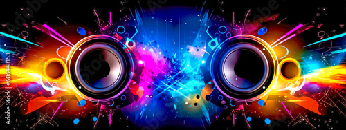 digital music, sheet music, abstract background banner, bass speakers, made with Generative AI