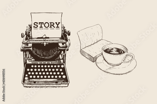 Typewriter and coffee story illustration