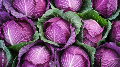 Ripe red cabbage background. Top view