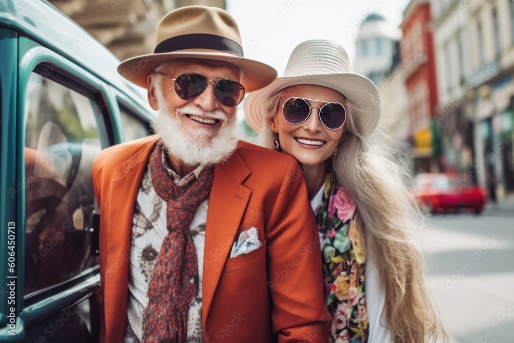Happy seniors traveling in Europe, Generative AI