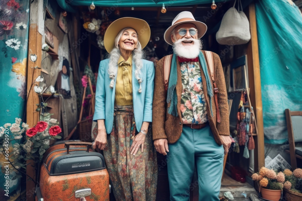 Happy seniors traveling in Asia, Generative AI Happy seniors traveling in Asia, Generative AI
