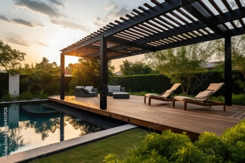 Relaxing setting by the pool