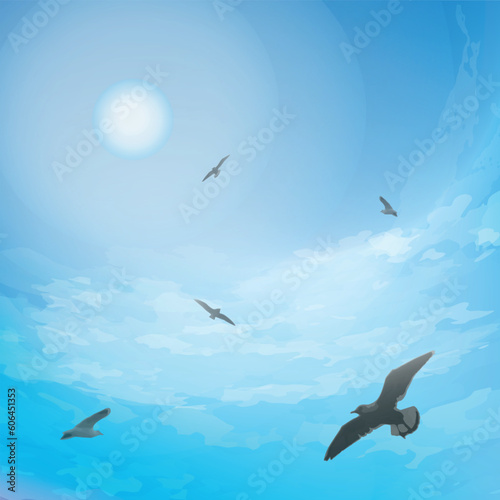 God created all kinds of birds on the fifth day. Six Days of Creation. Bible creation story picture. Creation of the world. 