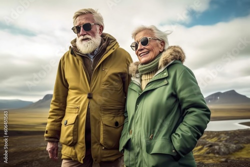 Happy seniors traveling in Iceland, Generative AI