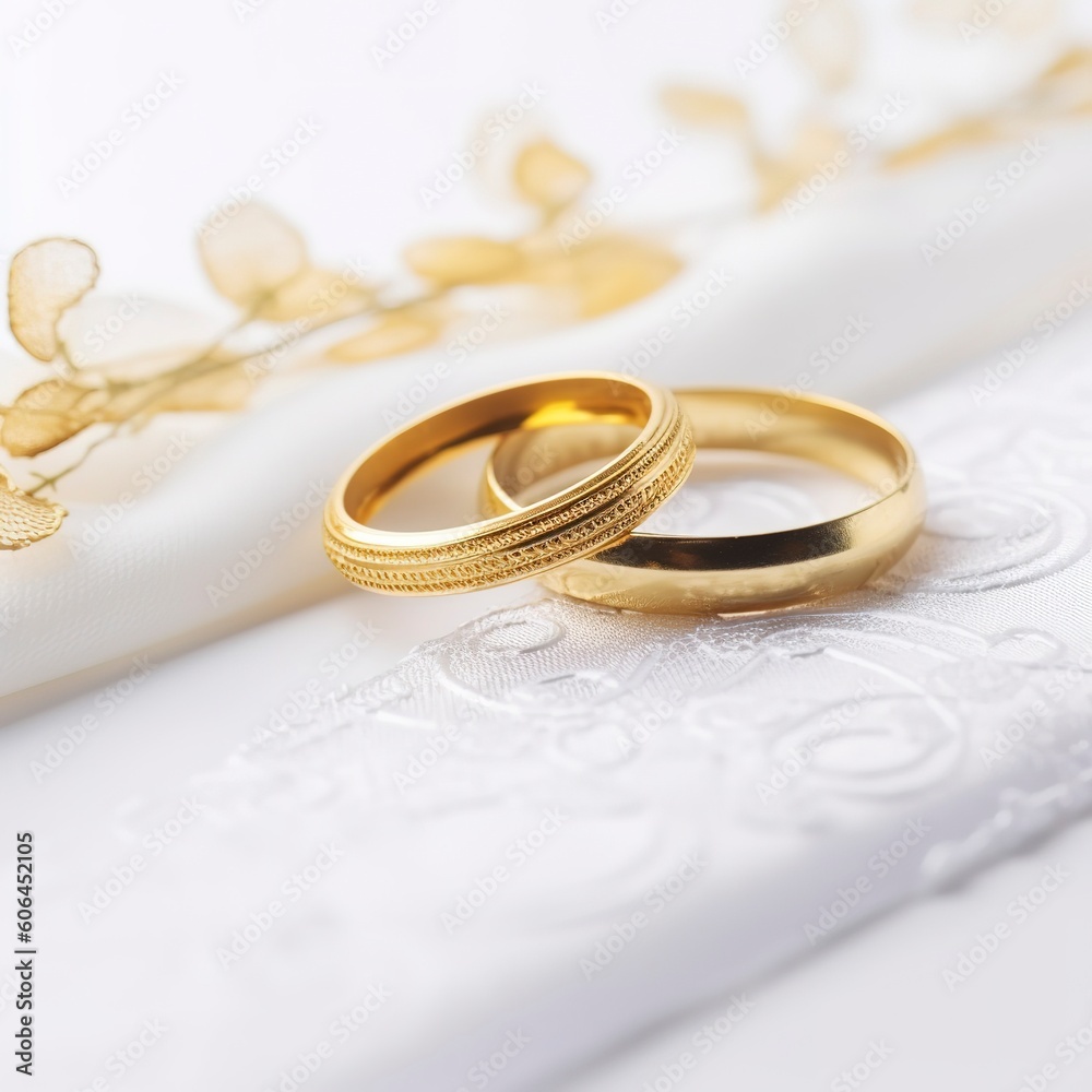 Wedding rings on wedding card on a white background Wedding rings on wedding card on a white background