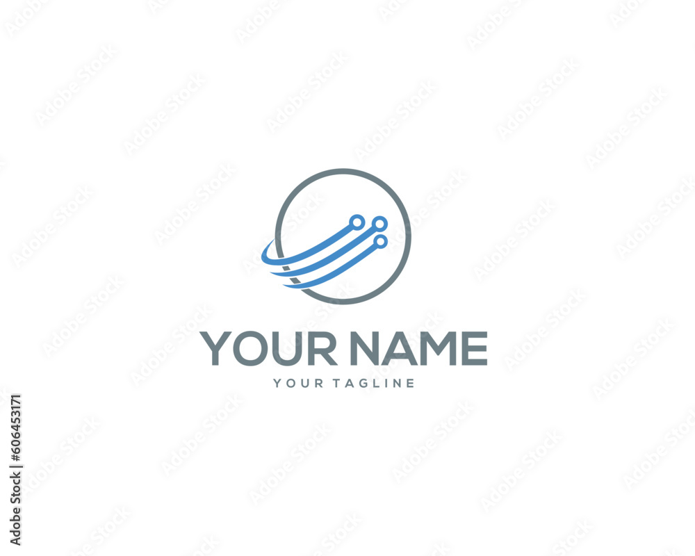 Simple elegant and clean global networking logo design for technology based industry such as networking, data, cloud service.
