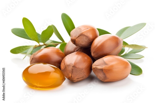 Argan seeds isolated on a white banner background. 