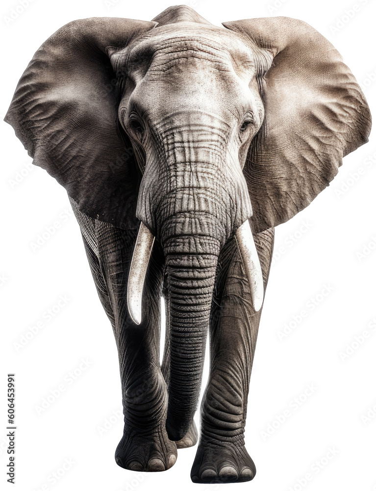 Fototapeta premium African elephant isolated on a white background, generative AI animal