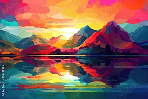 Abstract art. Spectrum Peaks: A Colorful Painting Celebrating the Majesty of Abstract Mountains