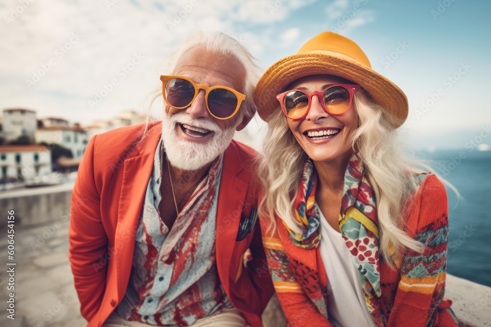 Happy seniors traveling in Europe , Generative AI Happy seniors traveling in Europe , Generative AI