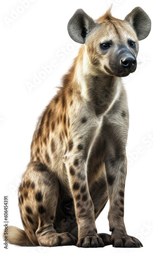 Fotografija Sitting spotted hyena isolated on a transparent or white background as PNG, gene