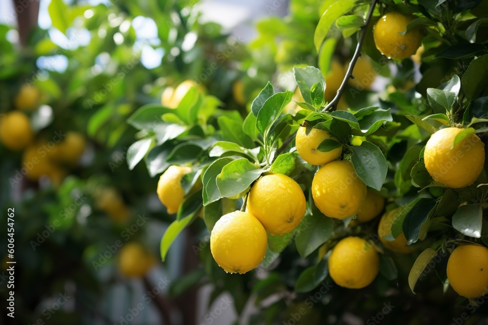 Lemon tree garden background created with generative Ai technology