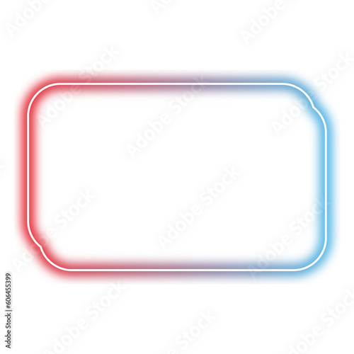 Neon red and blue frame png. Glowing frame on transparent background.