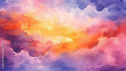 abstract watercolor background sunset sky orange purple - abstract background with clouds, Generative AI © Ameer