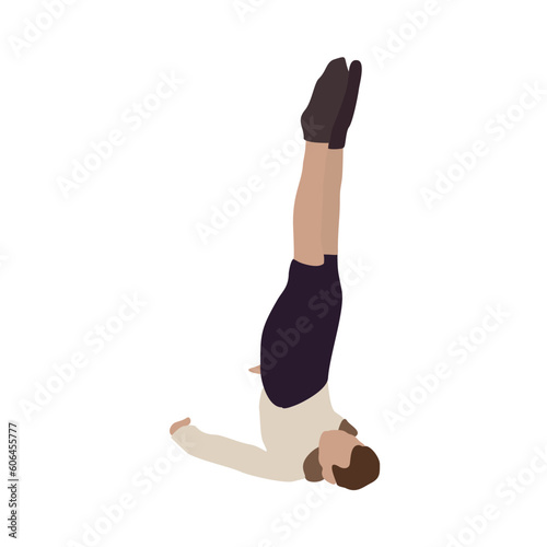 Boy doing sports. Vector drawing of staffage. Young man doing exercises