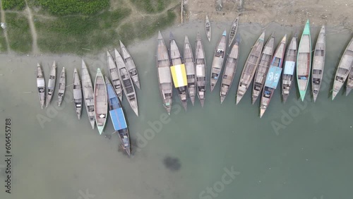 Aerial view of boat on the river, sariakandi, bogura, bangladesh photo