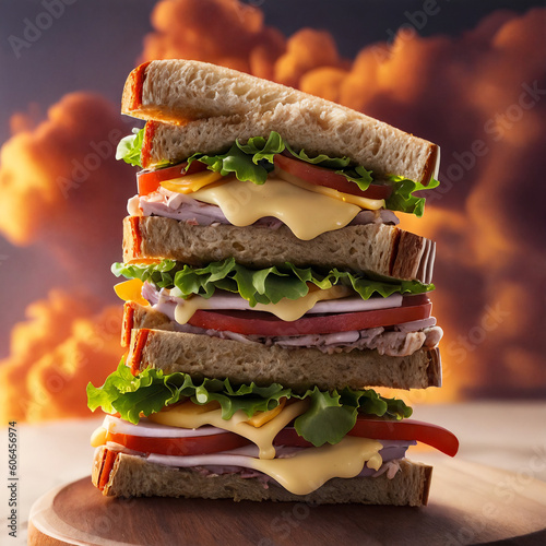 tall sandwich with cheese tomato and salad with generative AI technology