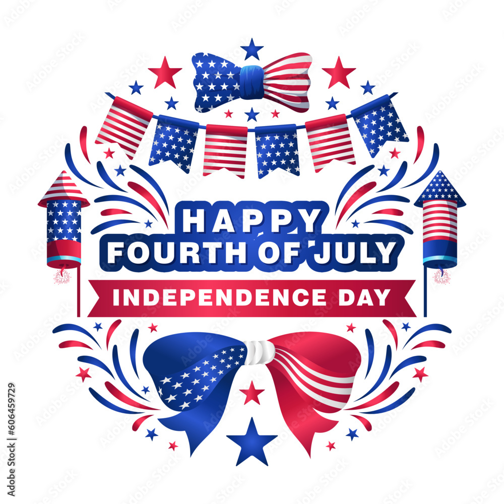 4th of July USA Independence Day emblem, with bright vibrant color elements 4th of July USA Independence Day emblem, with bright vibrant color elements