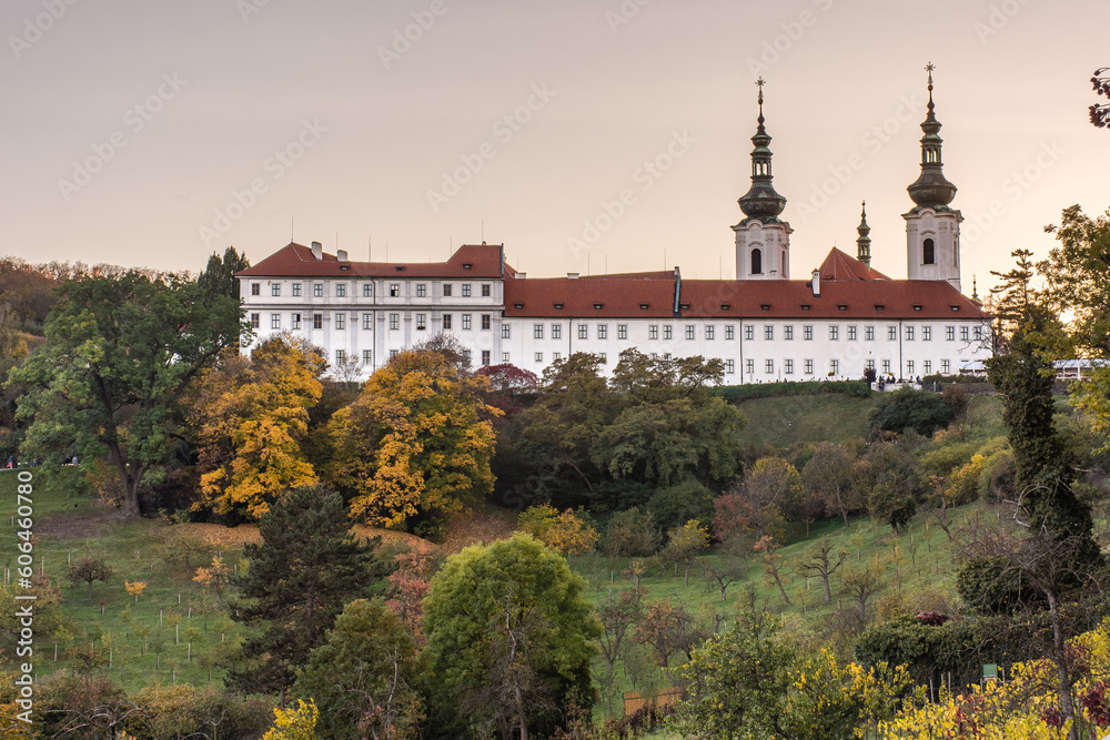 Autumn leaves and Strahov Monastery in Prague