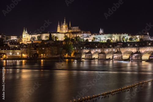 Prague castle and old Town with Vlatva river at night