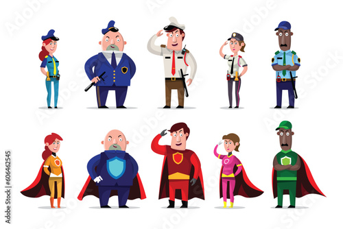 VECTOR EPS10 - security team in same uniform, character cartoon style.
