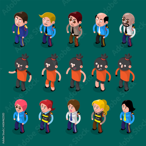 VECTOR EPS10 - character of security in officer uniform and thief in orange kit.