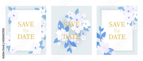 Wallpaper Mural A set of gentle wedding cards with blue flowers. Save the date text with floral background. Torontodigital.ca