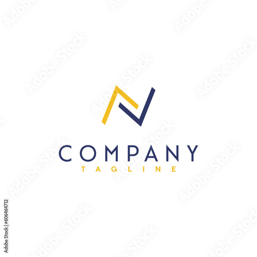 Modern monogram letter N logo, gold and blue business card N emblem design.