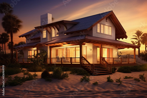 modern exterior of luxury and beautiful beach house. generative ai