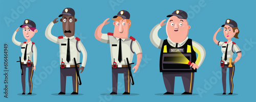 VECTOR EPS10 - security team in same uniform, character cartoon style.
