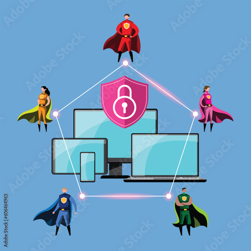 VECTOR EPS10 - security guard protect data and password. cyber security and data protection concept.