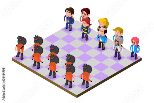VECTOR EPS10 - character of security in officer uniform and thief in orange kit stand on checkerboard.
