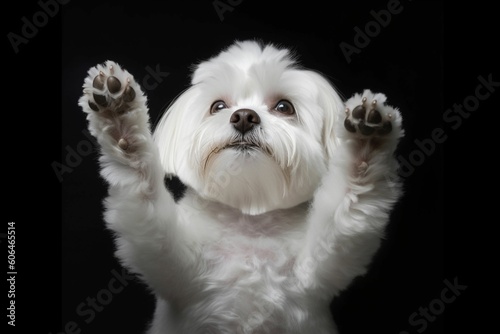 Bichon maltais au regard charmeur levant la patte photo