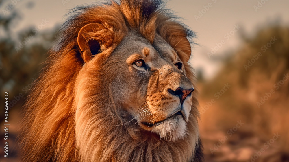 The lion stands in the middle of the field. Generative Ai. The lion stands in the middle of the field. Generative Ai.