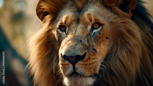 African lion portrait in the wild.  Generative Ai. © PETR BABKIN