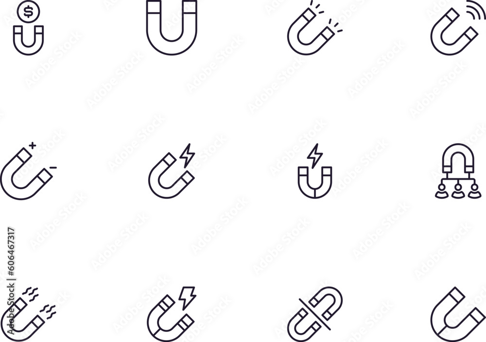 Collection of modern magnet outline icons. Set of modern illustrations for mobile apps, web sites, flyers, banners etc isolated on white background. Premium quality signs. - obrazy, fototapety, plakaty 