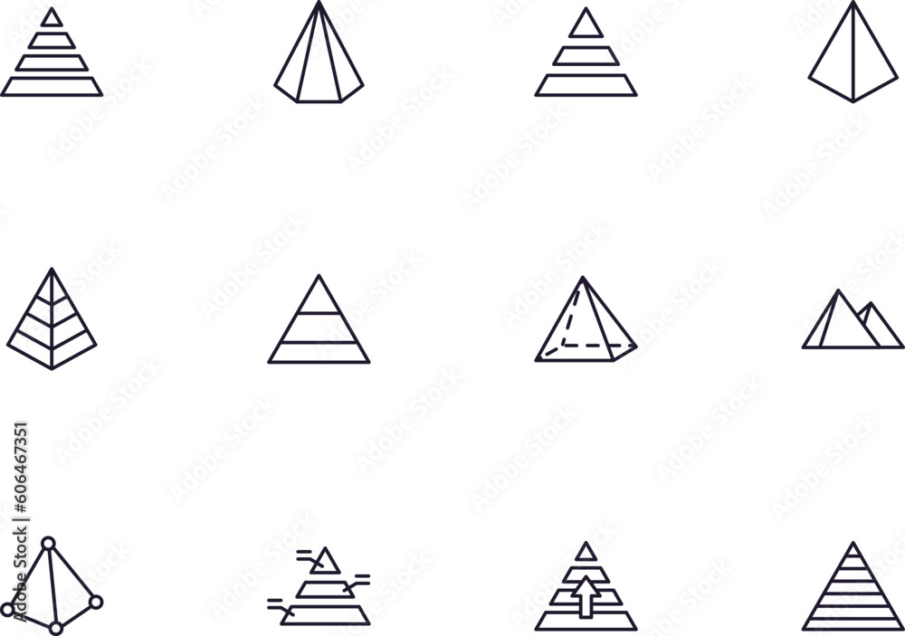 Pyramid concept. Pyramid line icon set. Collection of vector signs in trendy flat style for web sites, internet shops and stores, books and flyers. Premium quality icons isolated on white background Pyramid concept. Pyramid line icon set. Collection of vector signs in trendy flat style for web sites, internet shops and stores, books and flyers. Premium quality icons isolated on white background