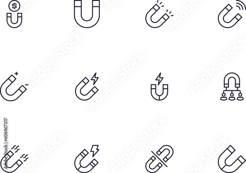 Collection of modern magnet outline icons. Set of modern illustrations for mobile apps, web sites, flyers, banners etc isolated on white background. Premium quality signs. photo
