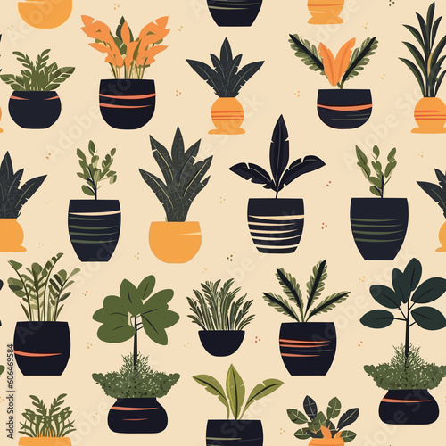 Leafy Serenity: Minimalistic Plant Pattern. Generative AI