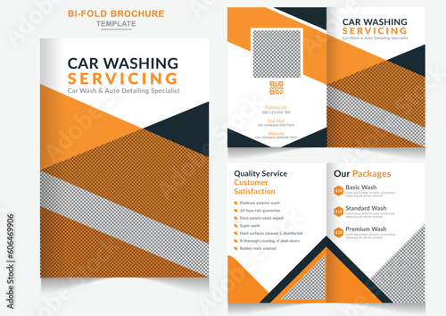 Car wash agency business Bi-fold brochure cleaning service brochure design, bifold brochure template