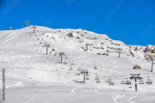 ridged layered snow covered mountain the Alps skiing © Tomas