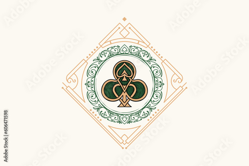 Poker Spade Green with vintage classic ornament