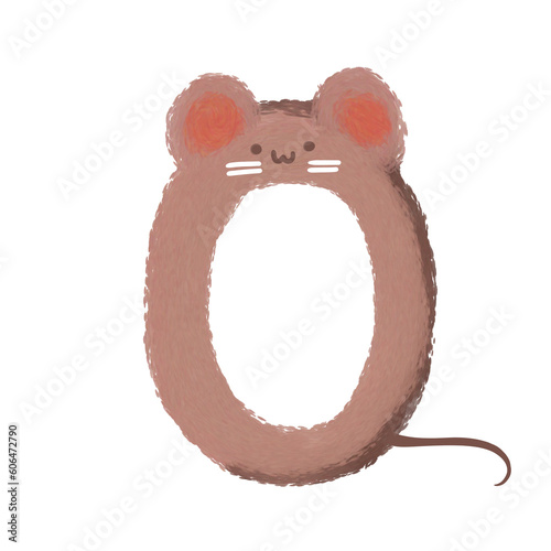 the image of a mouse or rat on the number zero. the brown rat shaped zero, hand drawing cartoon, PNG transparent.