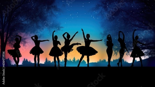 Silhouette of Ballerina dancing under the moonlight