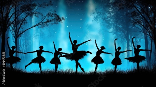 Silhouette of Ballerina dancing under the moonlight