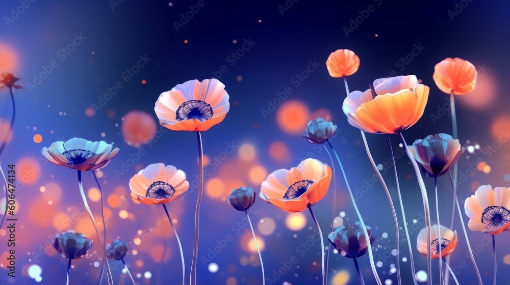 Stylized flowers as wallpaper background. AI generative. Stylized flowers as wallpaper background. AI generative.