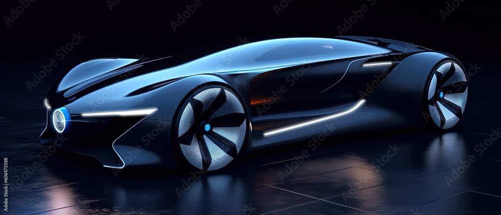 concept car, in the style of dark white and light cyan, digital art techniques